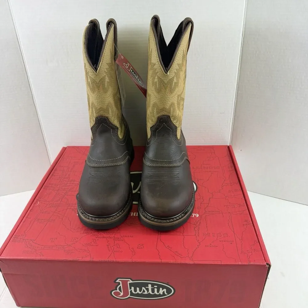 NEW Justin Work-boots Superintendent Electrical Hazard Round Toe 9D NIB